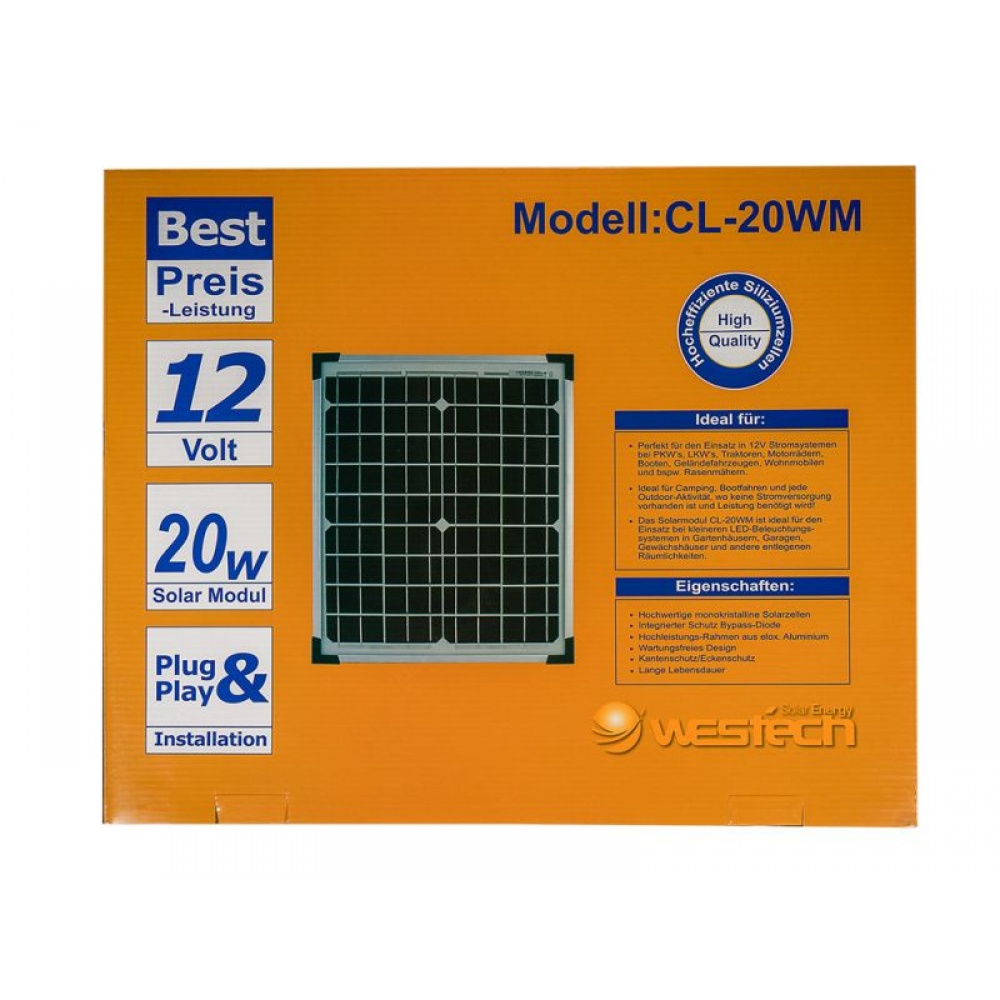 Panou solar fotovoltaic monocristalin 20W 6