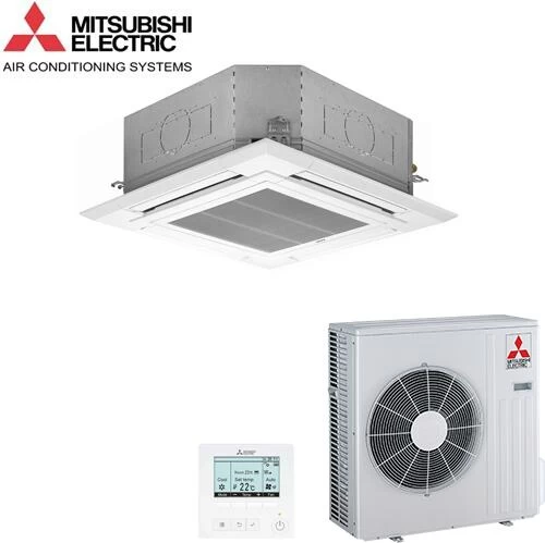 Aparat de aer conditionat tip caseta Mitsubishi Electric PLA-SM140EA-PLP-6EA-PUZ-SM140YKA-PAR-41MAA-J 46000 BTU SERIES P – 90X90 4 way airflow, trifazat, cu panel si telecomanda cu fir