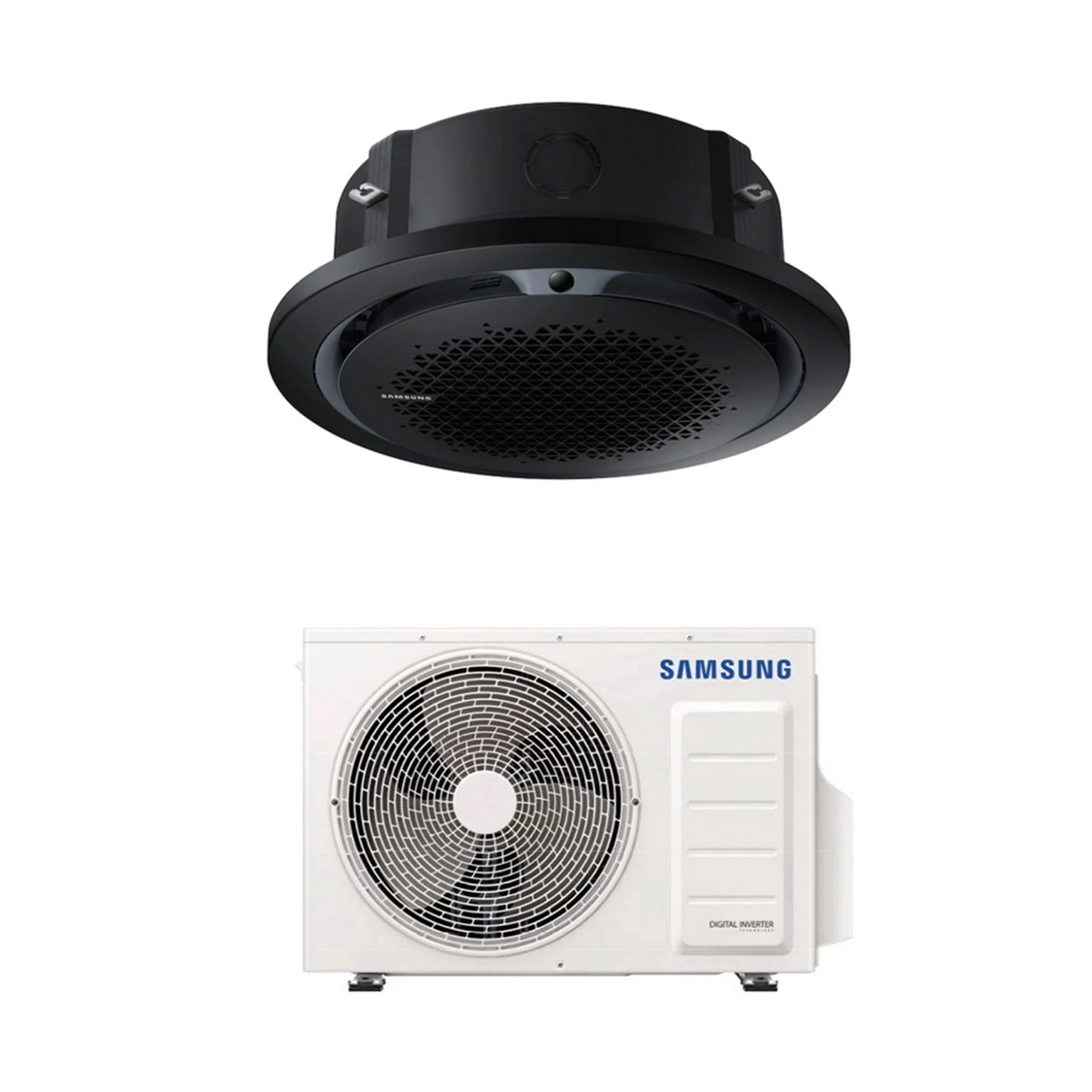Aparat de aer conditionat tip caseta 360° Samsung AC140RN4PKG/EU+AC140RXADKG/EU+PC4NUNMAN+MWR-WG00JN+BK, 60000 BTU, Negru, А++, cu telecomanda si panel inclus